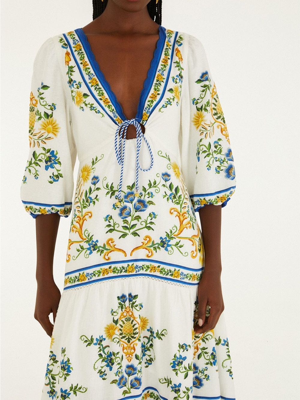 FARM Rio Off-White Emily Floral Tapestry Drawstring Midi Dress - Picture 4 of 5